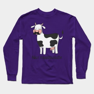 Nice Moostache - Funny Cow With Mustache Design Long Sleeve T-Shirt